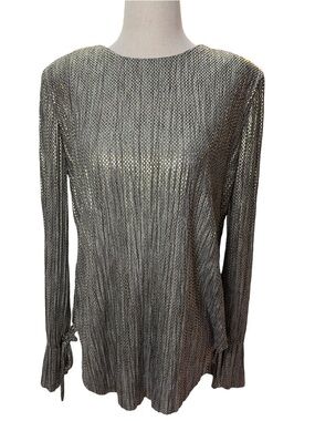 Sabrina Musayev Gold Metallic Long Sleeve Pleated Top